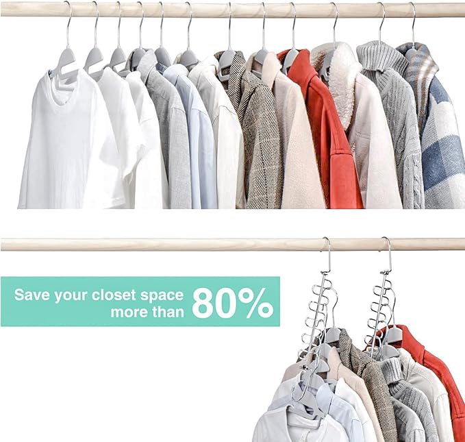 KLEVERISE 8 Pack Metal Space Saving Hangers, Stainless Steel Hangers Space Saving for Clothes, Magic Cascading Space Saving Closet Clothing Hanger Organizer Space Saver, College Dorm Essentials - Image 2