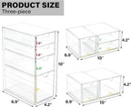 Prsildan Acrylic Drawer Makeup Organizer with 9 Drawers, Set of 3 Office Desk Organizers Accessories, Clear Stackable Storage Drawers for Vanity, Countertop, Craft, Jewelry, Art Supply Organization - Image 3