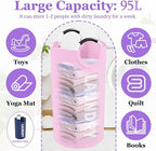 2Pcs Folding Laundry Basket for Adult, 95L Portable Laundry Baskets with Aluminum Handles, Multi-functional Dirty Clothes Hampers for Bedroom, Travel, Navy Blue + Pink - Image 2