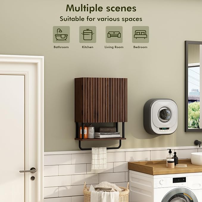 RUSTOWN Fluted Bathroom Wall Cabinet with 2 Doors, 3-Tier Medicine Cabinet - Image 4