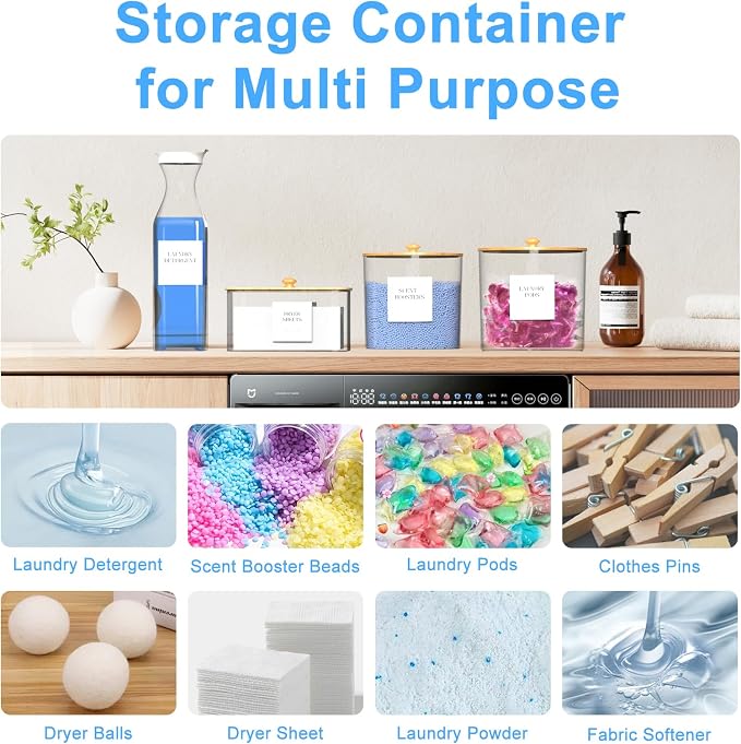 3+1 Pack Laundry Pods Containers & Dryer Sheet Holder & Laundry Detergent Dispenser, Laundry Room Organization and Storage Jars with Lids, Labels and Scoops for Scent Booster, Powder, Pods - Image 6