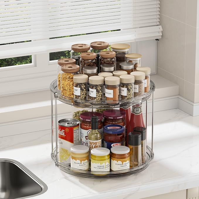 LAMU 2Pack 2 Tier Lazy Susan Organizer 12 inch Large Lazy Susan Turntable Rotating Spice Rack Organization for Cabinet, Kitchen, Pantry, Countertop, Bathroom, Vanity, Medicine Cabinet Organizer, Grey - Image 6
