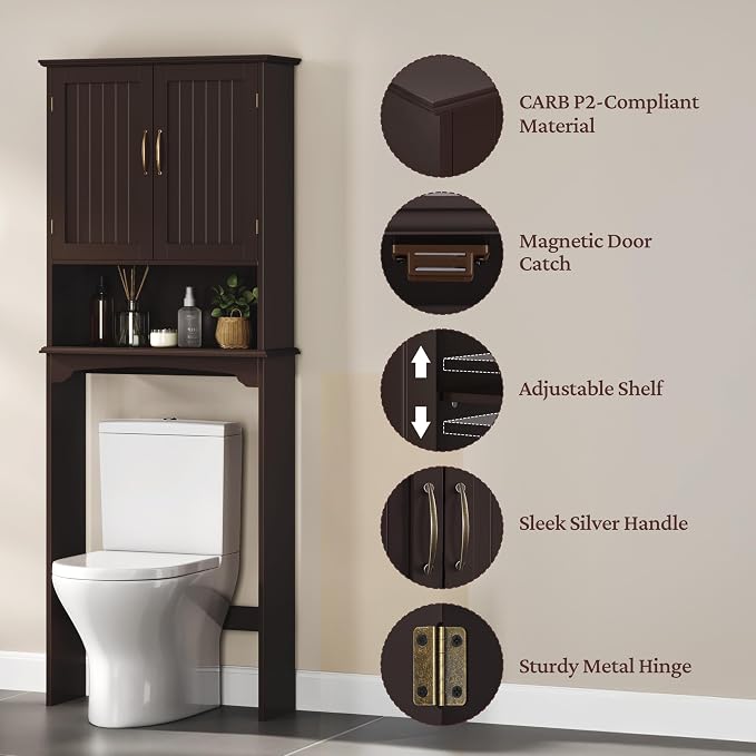 Topeakmart Over The Toilet Storage Cabinet, Bathroom Organizer, Espresso - Image 4