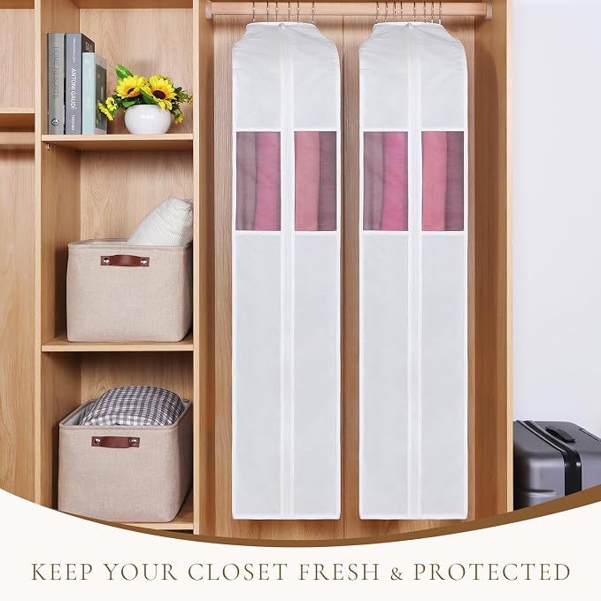 Univivi 60 Inch Cotton Garment Bags for Hanging Clothes 2 Pack, White - Image 3