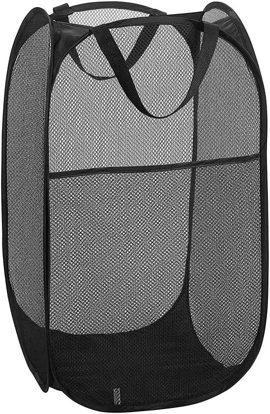Larpur Popup Mesh Laundry Basket, Collapsible and Portable Clothes Washing Laundry Hamper with Reinforced Carry Handle (Black) by Larpur
