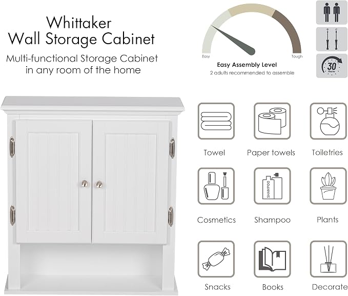 UTEX Bathroom Wall Cabinet Over Toilet, White Wall-Mounted Medicine Cabinet - Image 7