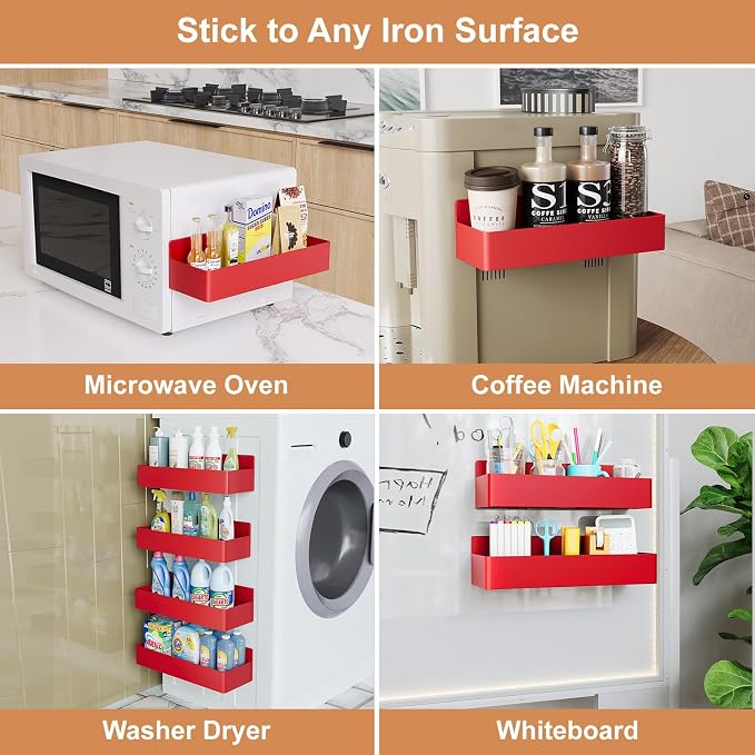 Mystozer Magnetic Spice Rack for Refrigerator, Kitchen Organizer and Storage Shelf, Red (4 Pack)… - Image 6