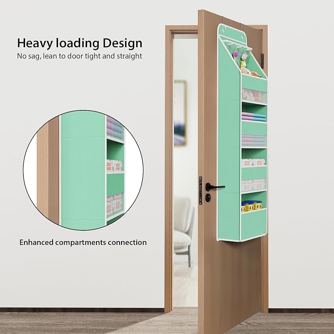 Univivi Fabric Over Door Hanging Organizer for Baby Nursery, Green, 5-Shelf - Image 2