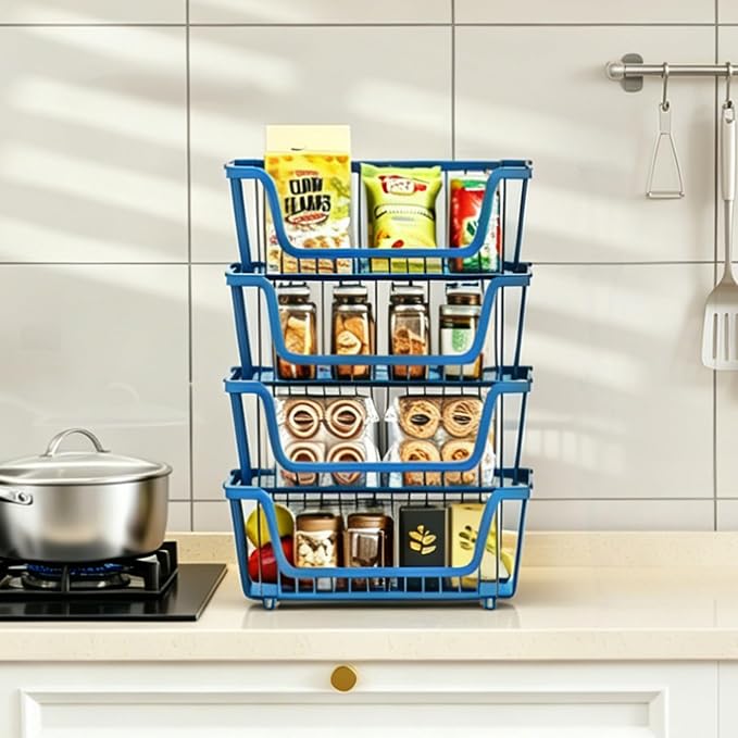 4 Pcs Stackable Wire Baskets for Pantry Organizers and Storage,blue, - Image 7