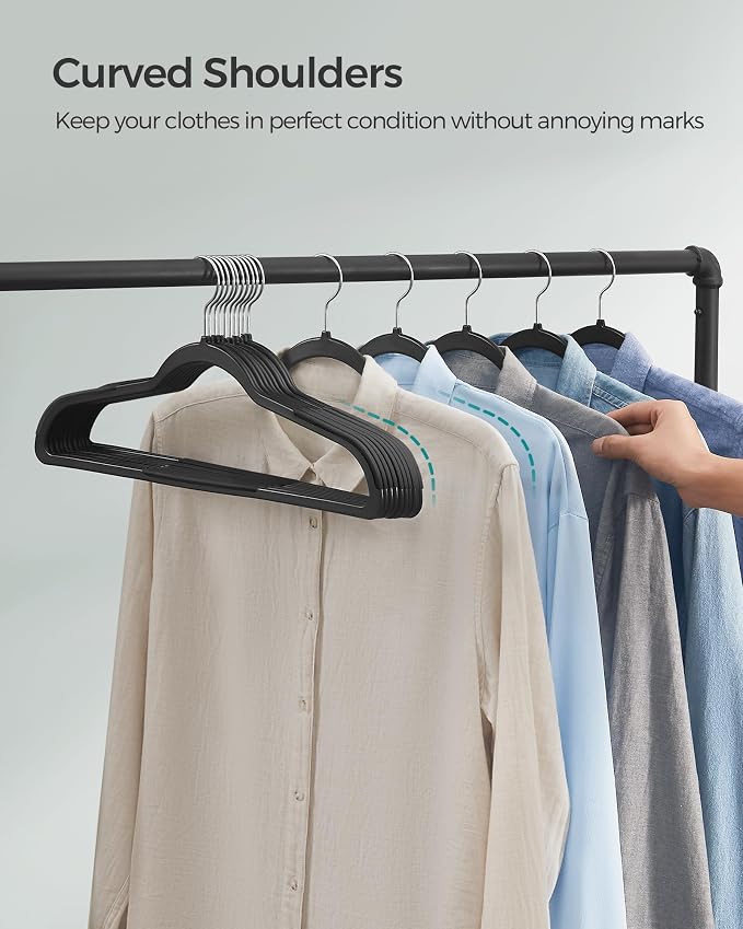 SONGMICS Plastic Clothes Hangers, Pack of 50, Space-Saving | 0.2 Inches Thick, 17.7 Inches Wide, 360° Swivel Hook, Black, BREANNA Collection UCRP50B - Image 7
