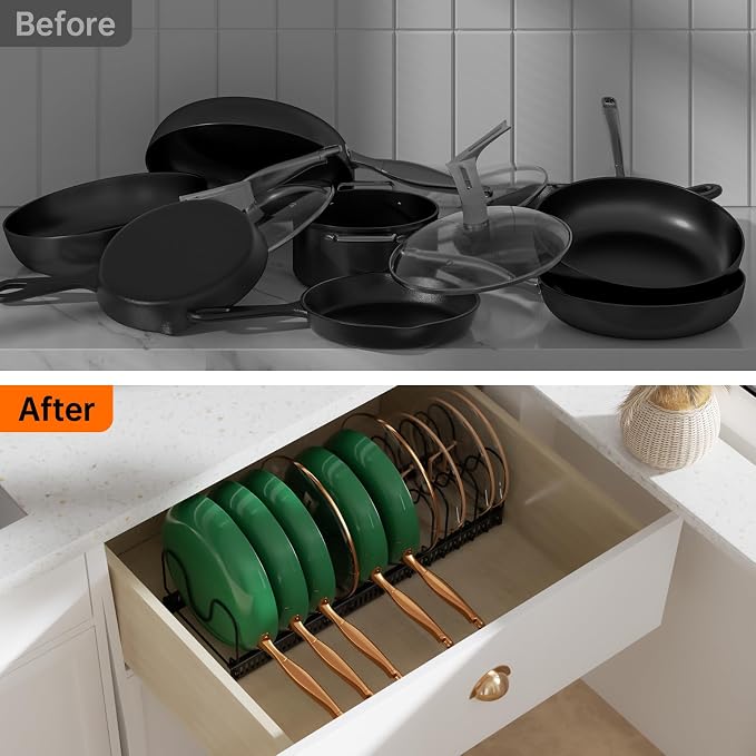 MUDEELA Expandable Pot Pan Lid Organizers inside Cabinet, 14 Divider-Black - Image 6