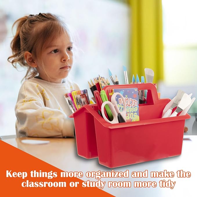 Plastic Caddy With Handle,Protable Classroom Craft Caddy, 6-pack Storage Caddy For Pencil,Pen,Craft Tools (Rainbow Color) - Image 8