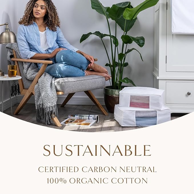 Hayden Hill Luxury Organic Cotton Sweater Storage Bag For Cashmere 15 Inch | Fits 4 Fine Knits, Breathable, Moth Proof, Garment Storage Bag For Cashmere, Zippered, Certified Carbon Neutral, White - Image 5