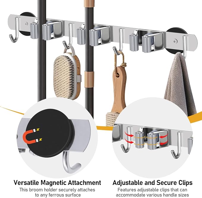 KIBBEH Heavy-Duty Magnetic Storage Rack for Brooms and Mops - Image 2