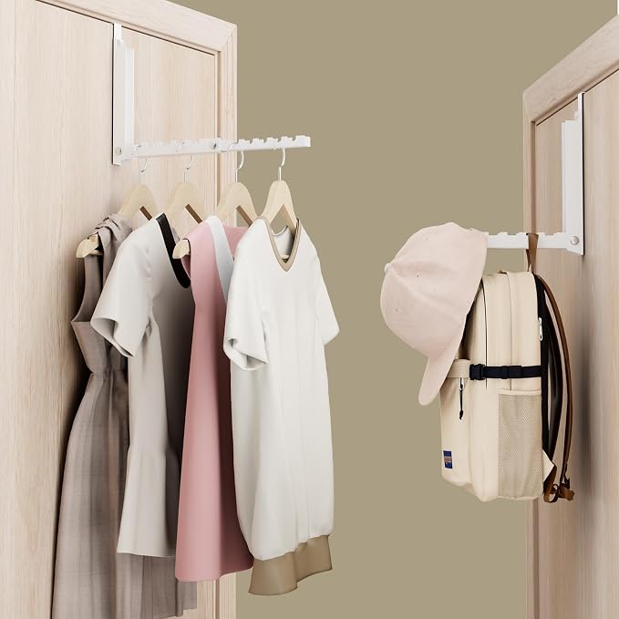 BAKON Over The Door Hanger Folding Clothes Drying Rack, Dorm Room Essentials for Guys Girls, Space Saving Over Door Hooks for Hanging Clothes Coat Towel Robe, College Dorm Essentialsls - 1 Pack - Image 8
