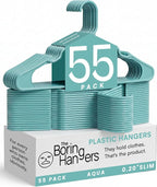 Aqua Plastic Hangers 55 Pack - 10 lb Heavy Duty Clothes Hangers for Closet, Coastal 0.20" Slim & Space Saving Plastic Coat Hanger for Closet Shirts, Coats, Skirt, Dress by TheBoringHangers