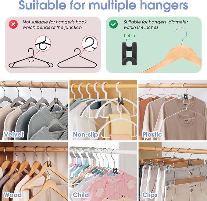 80Pcs Space Saving Hanger Hooks, Plastic Hanger Connector Hooks Black - Image 5