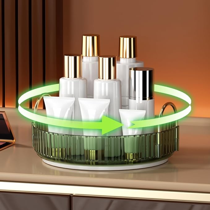 YCIA&DONE 360 Rotating Makeup Organizer and Storage for Vanity Countertop 1 Tier, High Capacity Cosmetic Skincare Perfume Organizers for Dresser Bathroom Fridge Lazy Susan (Vintage Green) - Image 9