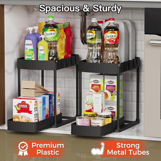 2 Packs Under Sink Pull-Out Storage Organizers, 12.8 Inches, Black - Image 3