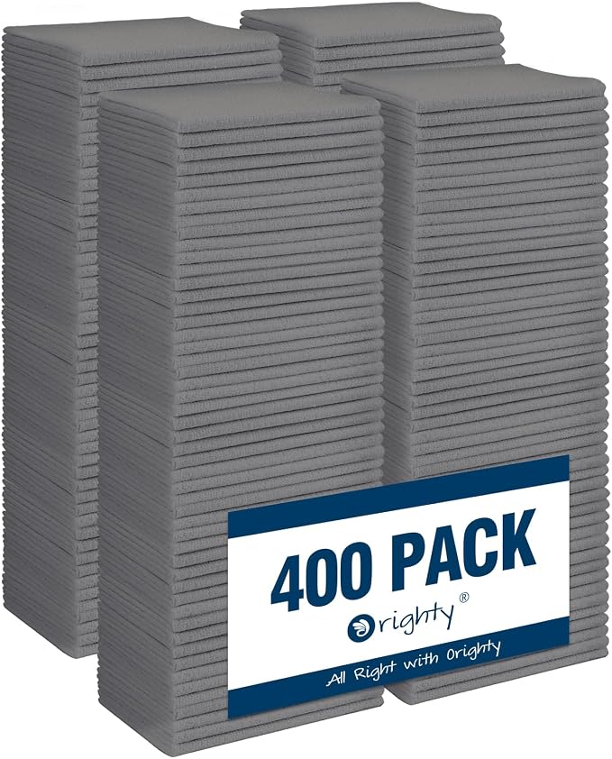 Orighty Microfiber Cleaning Cloth, 400 Pack Highly Absorbent Cleaning Rags, Household Cleaning Supplies, Reusable Microfiber Towels Lint Free Cloths for House, Kitchen, Car Care, 12x11 inch, Grey by AllRightinOrighty