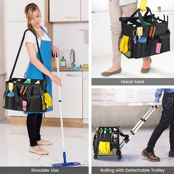 Housolution Extra Large Rolling Cleaning Caddy Bag with Wheels, Black - Image 7