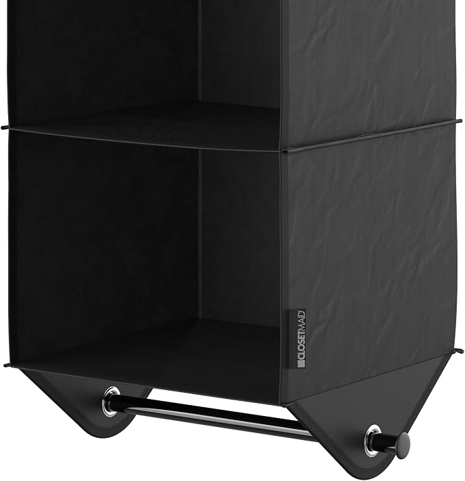 ClosetMaid 3-Shelf Fabric Hanging Closet Organizer with Garment Rod for Shirts, Sweaters, Pants, Hats, Shoes, Purses with Charcoal Black Finish - Image 5