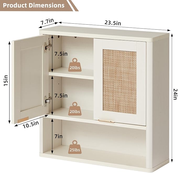 LEYAOYAO Rattan Bathroom Wall Storage Cabinet, Boho Medicine Cabinet - Image 2