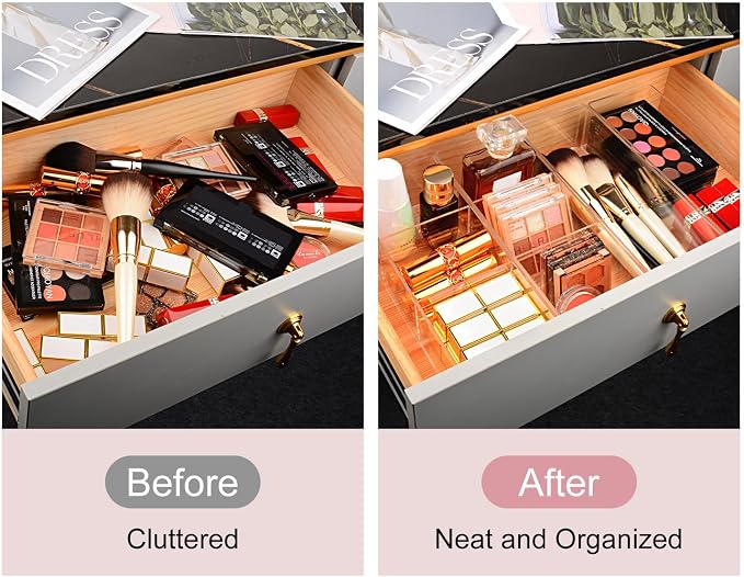 JessLab Acrylic Organizers, Bathroom Organizer for Drawer, Cosmetic Display Cases for Vanity, Countertop, Desk, Kitchen, and Makeup Storage, 3-Section - Image 3
