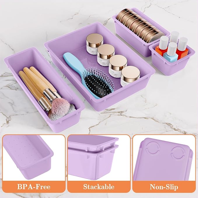 SpaceHacks 25 PCS Plastic Drawer Organizer, 4-Size Versatile Organizer Trays & storage Bins - Image 3
