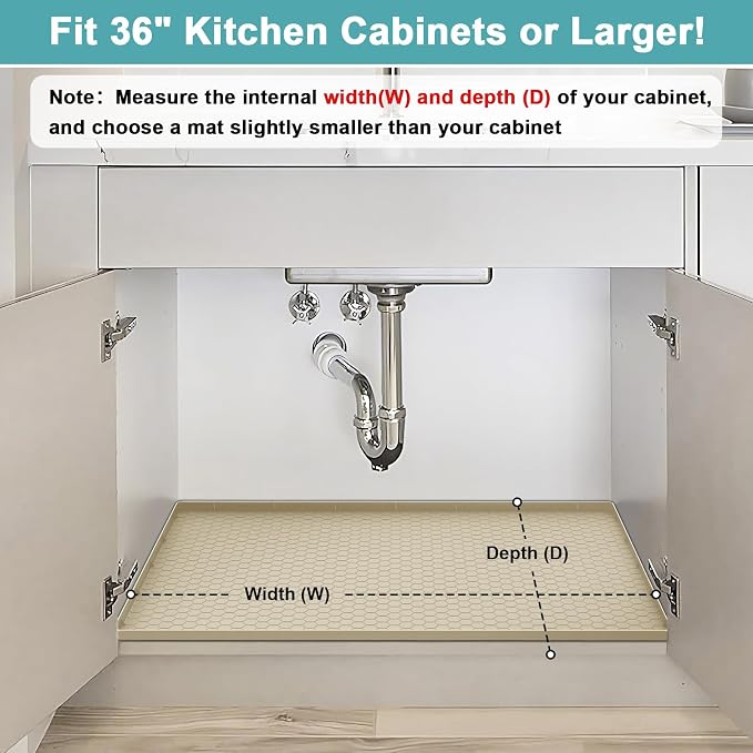 Under Kitchen Sink Mats and Protectors Waterproof, Silicone Under Sink Mat for 34" x 22" Cabinets, Under Sink Tray Organizer, Shelf Liner Cabinet Liner for Kitchen and Bathroom, Beige - Image 3