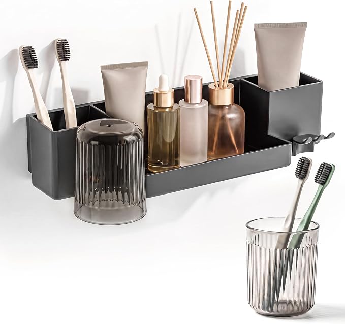 Tooth Brush Holder for Bathroom,Toothbrush Holders Wall Mounted,No Drilling Waterproof Electric Toothbrush Storage Rack, Toothbrush Organizer,Gray - Image 8