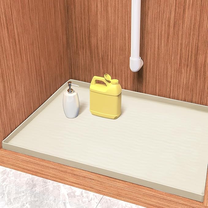 URMONA Waterproof Silicone Under Sink Mat 25'' x 19'' Shelf Liner for Kitchen and Bathroom, Cabinet and Counter Protector, Storage and Organizers, Litter Mat, Pet Cat Puppy Essentials(Cream) by URMONA