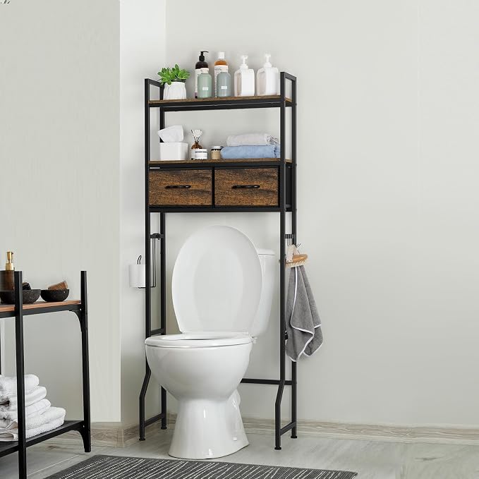 ETELI Over The Toilet Storage Cabinet Bathroom Storage Cabinet Over Toilet Fit Most Toilets Above Toilet Shelf Bathroom Shelf Organizer with Fabric Drawers, Rustic Brown - Image 7