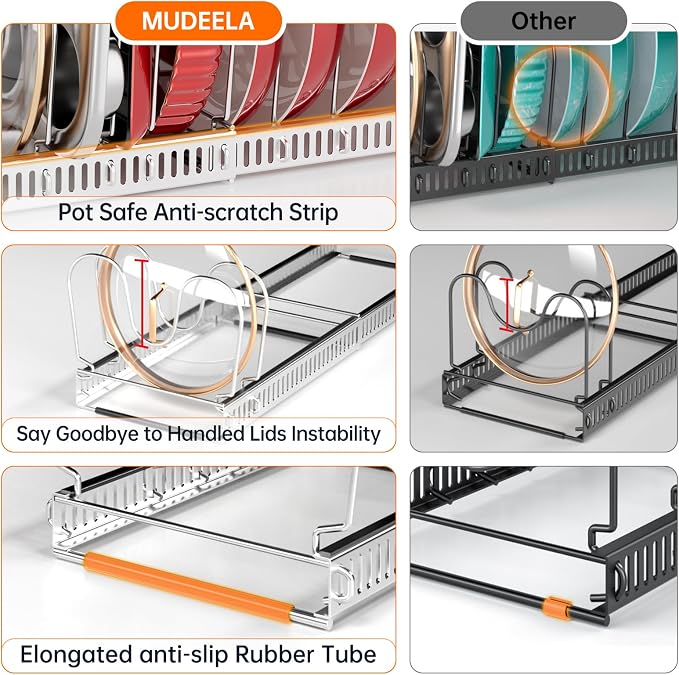 MUDEELA Expandable Pot Pan Lid Organizers inside Cabinet, 12 Divider-Silver - Image 5