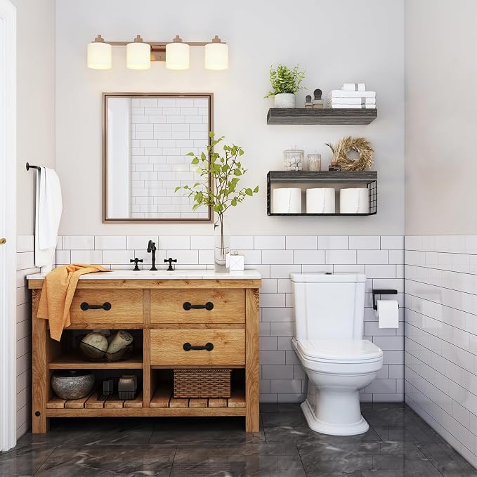 QEEIG Bathroom Shelves Over Toilet - Wall Mounted Floating Shelves Toilet Paper Storage Small Farmhouse Decor Shelf 16 inch Set of 2, Grey (019-GY2) - Image 2