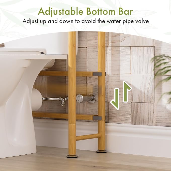 AmazerBath Bamboo Over The Toilet Storage Shelf, 3-Tier Bathroom Over Toilet Organizer Rack, Freestanding Above Toilet Shelf for Bathroom, Laundry, Space Saver, Natural Color - Image 8