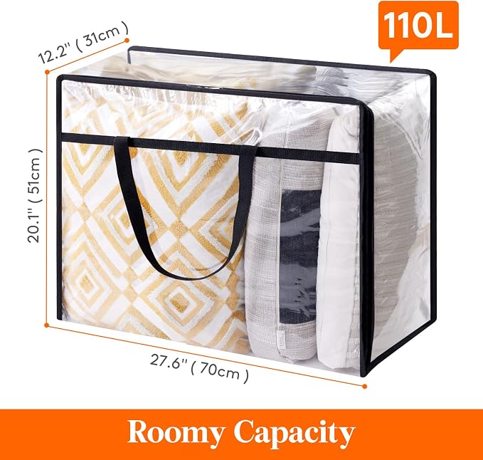 Lifewit 3 Pack Clear Clothes Storage Bags, 110L Plastic Blanket Storage Bag, Vinyl Foldable Moving Bags with Zipper, Closet Organizers and Storage Containers for Bedding, Duvet, Comforter - Image 4