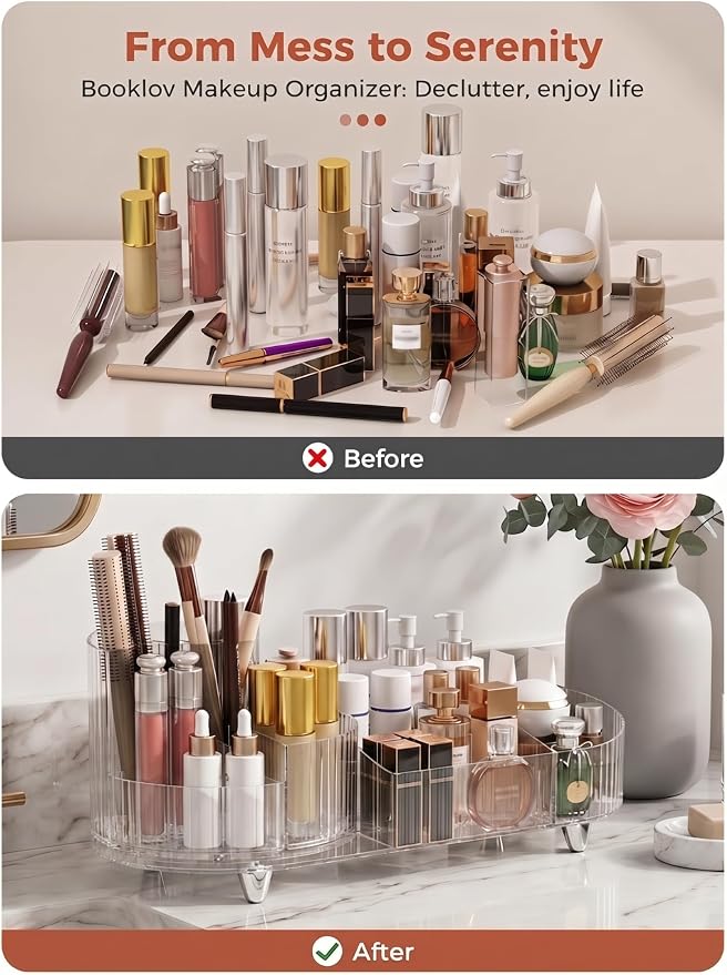 Booklov Rotating Makeup Organizer for Vanity Countertop, Clear - Image 6