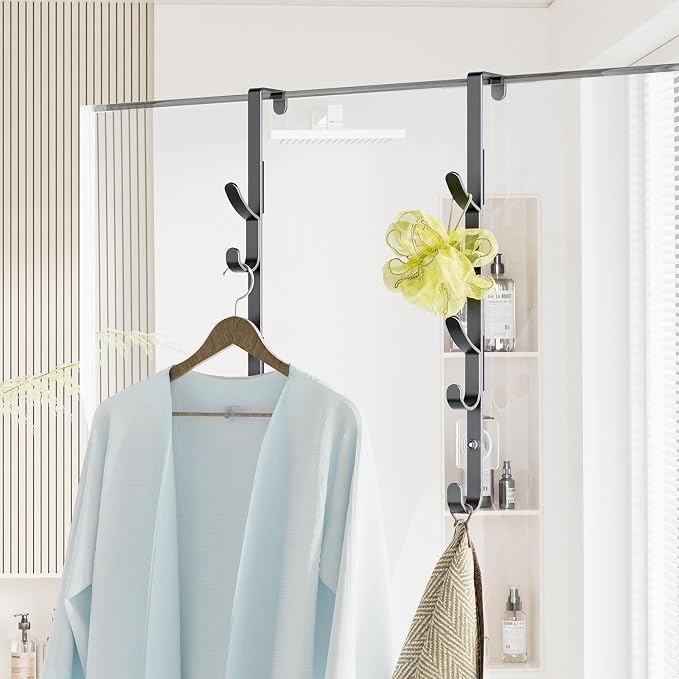 Kaiferty Over the Door Hooks, Metal Door Hooks for Hanging, Over the Door Purse Organizer for Door Coat Hanger, Back of Shower for Hanging Towel Rack Clothes, Hat, Bathroom, Closet (Black-2Packs) - Image 8