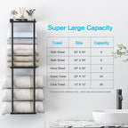 Liuoud Towel Rack for Bathroom, Wall Mounted Vertical Rolled Towel Storage Organizer Holder with Shelf, Holds Up 6 Large Bath Sheets, Black - Image 3