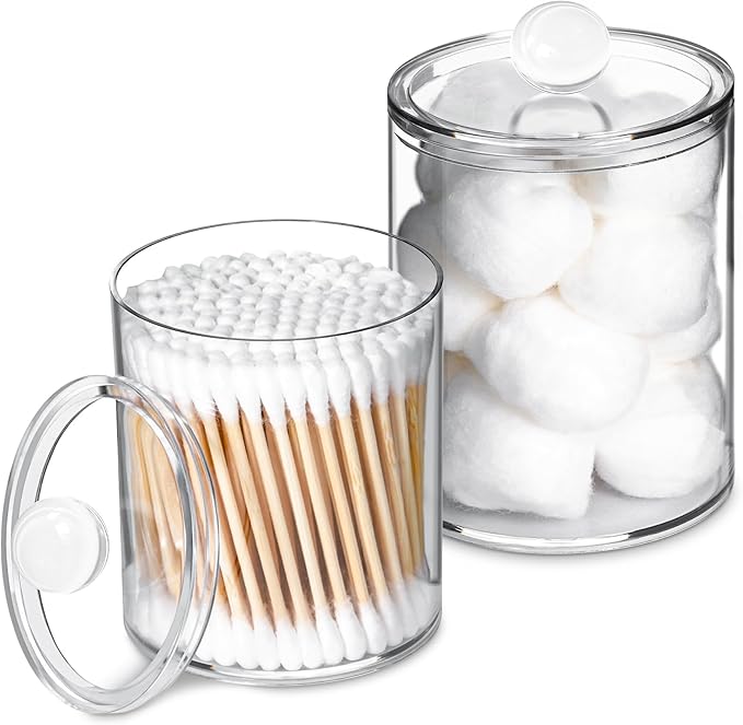 2 Pcs Acrylic Qtip Holder, Cotton Ball Holder Jars with Lids, Clear by XIPENGKEJI