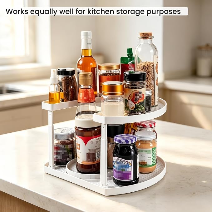 2 Tier Lazy Susan Organizer for Medicine Pill Bottles Vitamin Storage - Image 7