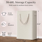 Optish 50L Slim Laundry Hamper, Baby Hamper for Nursery with Handles, Narrow Laundry Basket for Dorm, Bedroom, Living Room, Collapsible Laundry Basket, White - Image 3