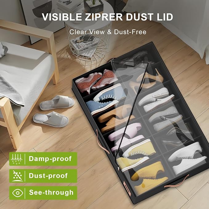 homyfort Shoe Organizer Under Bed, Fits 32 Pairs, Under bed Shoe Storage Boxes with Study Handles and Clear Cover, zapateras organizer for shoes, set of 2 - Image 8