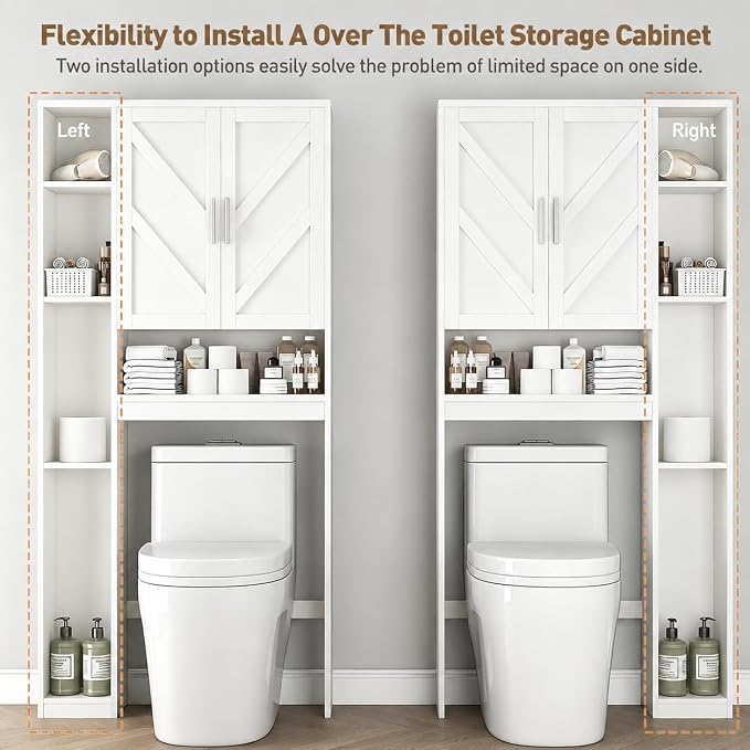 Over The Toilet Storage Cabinet with 7 Storage Shelves, Above Toilet Bathroom Organizer with Toilet Paper Holder Stand, Behind Toilet Cabinet, Space Saver for Restroom, Bathroom, Laundry, White - Image 4