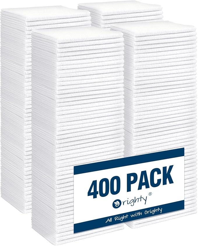 Orighty Microfiber Cleaning Cloth, 400 Pack Highly Absorbent Cleaning Rags, Household Cleaning Supplies, Reusable Microfiber Towels Lint Free Cloths for House, Kitchen, Car Care, 12x11 inch, White by AllRightinOrighty