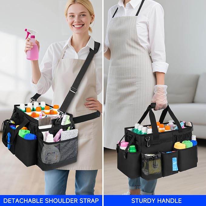 Cleaning Caddy Bag, Large Cleaning Bag for Housekeepers, Black - Image 5