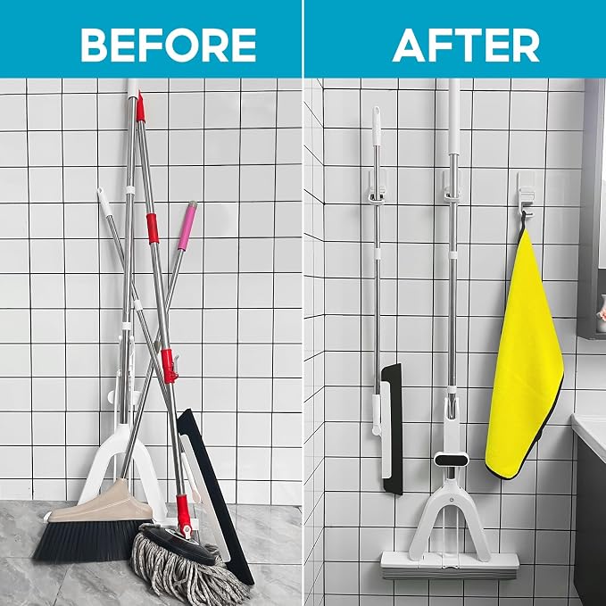 Broom Holder Wall Mount, 4 Pack Self Adhesive Broom and Mop Organizer - Image 3