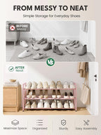 Bumusty 3 Tier Expandable Shoe Rack for Closet, Pink | 18"-33" Adjustable Shoe Rack for Entryway, Small Shoe Organizer for Dorm, Front Door, Sturdy Metal - Image 7