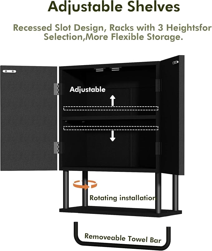 RUSTOWN Fluted Bathroom Wall Cabinet with 2 Doors, 3-Tier Medicine Cabinet - Image 7